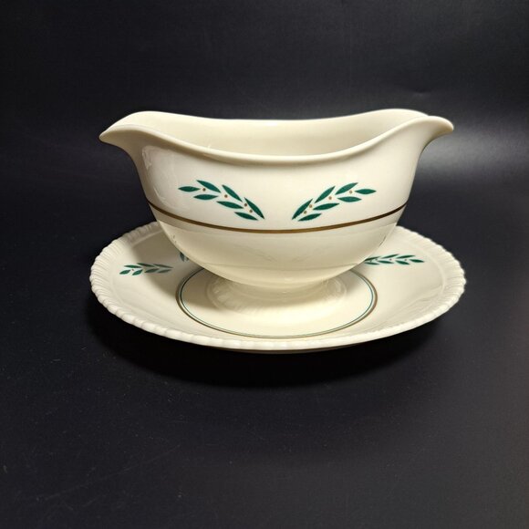 Hanover China Coronation Gravy Sauce Boat Attached Underplate Gold Accents - Picture 6 of 9